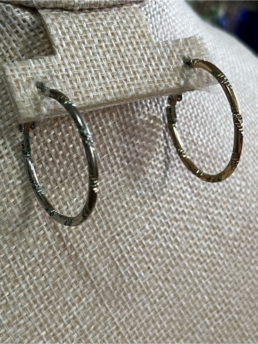 Two ToneClassic Textured Metal Hoop Earrings - Gold and Silver